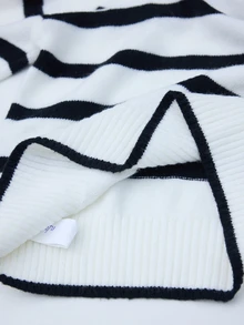 SHEIN Tall Women's Black And White Striped Turtleneck Long Sleeve Casual Sweater - Black and White - View 8