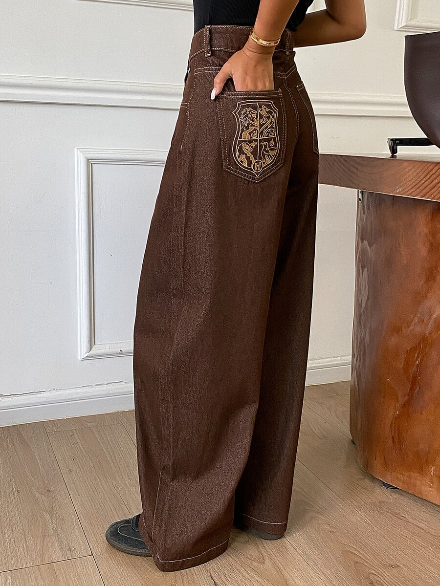DAZY Women's Casual Versatile Daily Wear Denim Jeans With Pockets And Buttons Fall - Brown - View 1