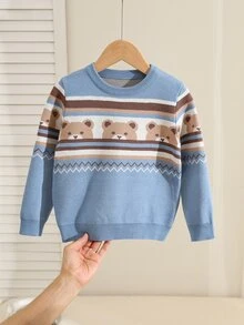 SHEIN Kids Young Boy Casual Versatile Colorful Bear Pattern Soft Comfortable Autumn Sweater - Multicolor - View 4