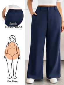 Shapeblank 大尺碼女款純色休閒百搭日常穿著長褲 - 藏蓝色 - 查看 8