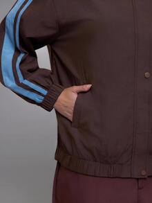 Voyena Women's Plus Size Color Block Striped Sports Jacket - Coffee Brown - View 5