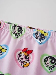 THE POWERPUFF GIRLS X SHEIN Tween Girl Cartoon Print Camisole And Hipster Panty Casual Daily Underwear Set - Pink - View 6