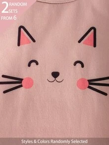 Snug Fit Pajamas For Young Girl, 6-Piece Set, Randomly Sent 2-Piece Combination, Featuring Heart And Cat Pattern Design, Loved And Pursued By Children, Made Of Comfortable Soft Skin-Friendly Fabric, Suitable For Children's Home Wear, Bringing Comfortable Sleep And Healthy Growth To Children - Multicolor - View 5