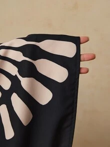 Travachic 大尺碼度假印花時尚前綁帶長袖襯衫 - 黑色 - 查看 7