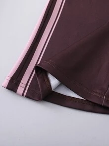 SHEIN 女童時尚粉色與棕色拼色極簡運動修身喇叭褲，秋季服飾，春夏秋季休閒褲，適合學校與健身房 - 彩色 - 查看 7