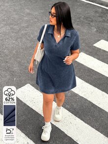 Muchica 夏季休閒深藍色大尺碼洋裝 - 藏蓝色 - 查看 6