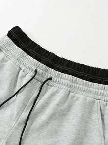ROMWE MEN Pantalones de chándal para hombre con estampado de rayas con letras y cintura con cordón - Gris - Ver 3