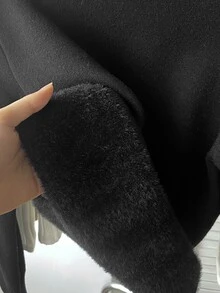 SHEIN 青少年女孩秋冬修身保暖內裡圓領長袖針織毛衣，適合日常通勤穿著 - 黑色 - 查看 7