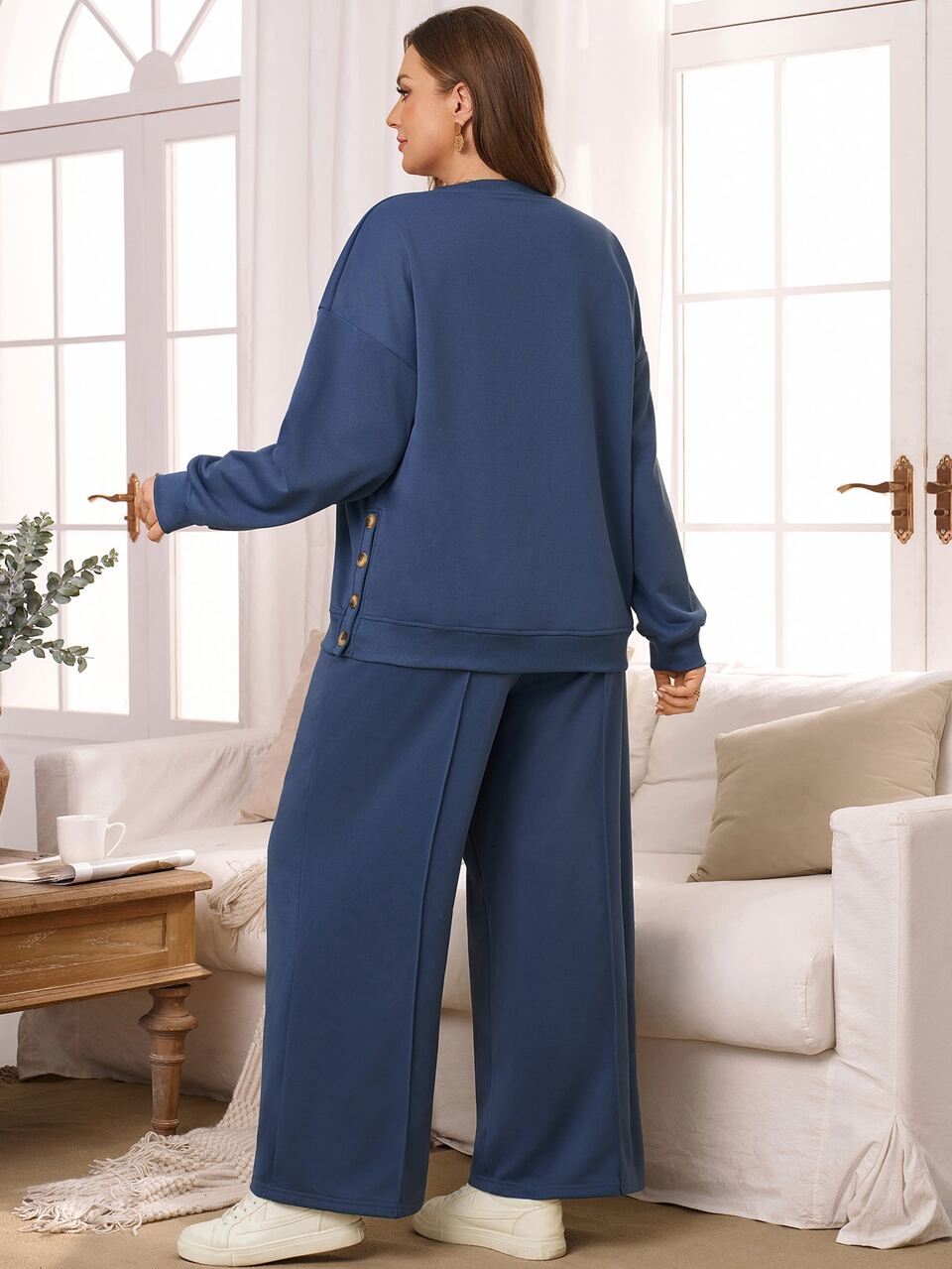 Women's Plus Size Pullover Sweatshirt & Sweatpants Set Fall Clothes For Women  Fall Winter 2026 Casual Sports Home Set