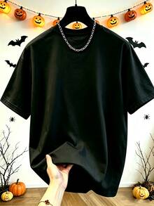Resyla Kaos Bertema Halloween dengan Motif Busa Hitam, Kaos Lengan Pendek Bermotif Busa - Hitam - View 2