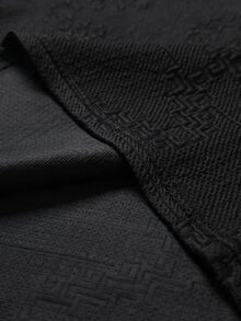 Manfinity Homme Camiseta de hombre de punto jacquard de unicolor con textura, cuello y puños negros, estampado de leopardo y acanalada - Negro - Ver 6