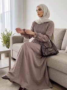 Solavon Women's Solid Color Long Arabian Dress - Camel - View 5