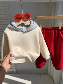 SHEIN 男嬰字母圖案針織柔軟圓領長袖套頭衛衣與彈性腰長褲 2 件套 - 彩色 - 查看 2
