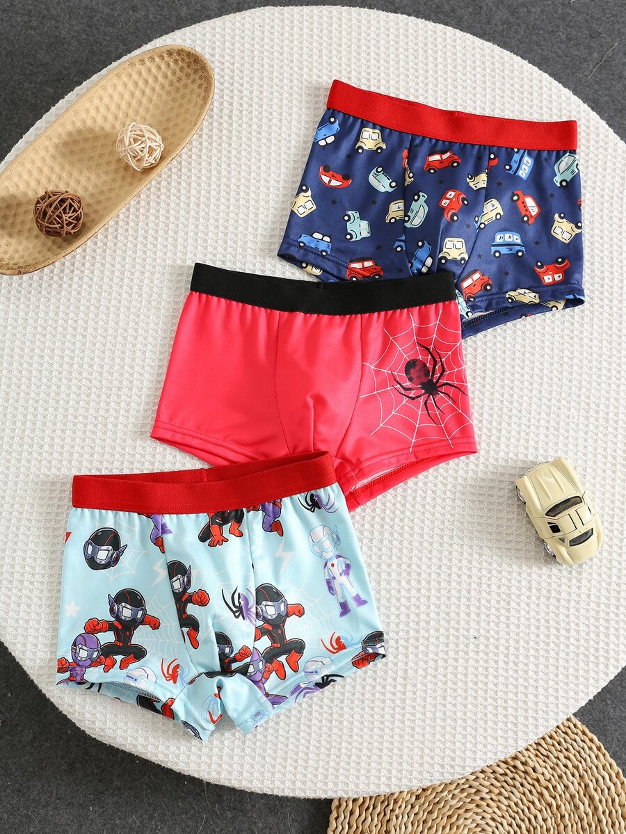 SHEIN 小男孩卡通印花休閒日常四角內褲 3件/包 - 彩色 - 查看 1