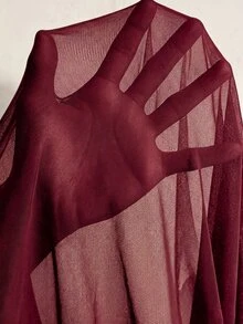 Solflare Casual Safari Burgundy Plus Size Lightweight Sheer Mesh Long Jacket With Raglan Sleeves, Suitable For Outdoor Family Vacation Office, Daily, Autumn - Burgundy - View 3