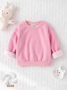 SHEIN 女嬰秋冬可愛保暖內裡純色百搭長袖運動衫 - 粉色 - 查看 8