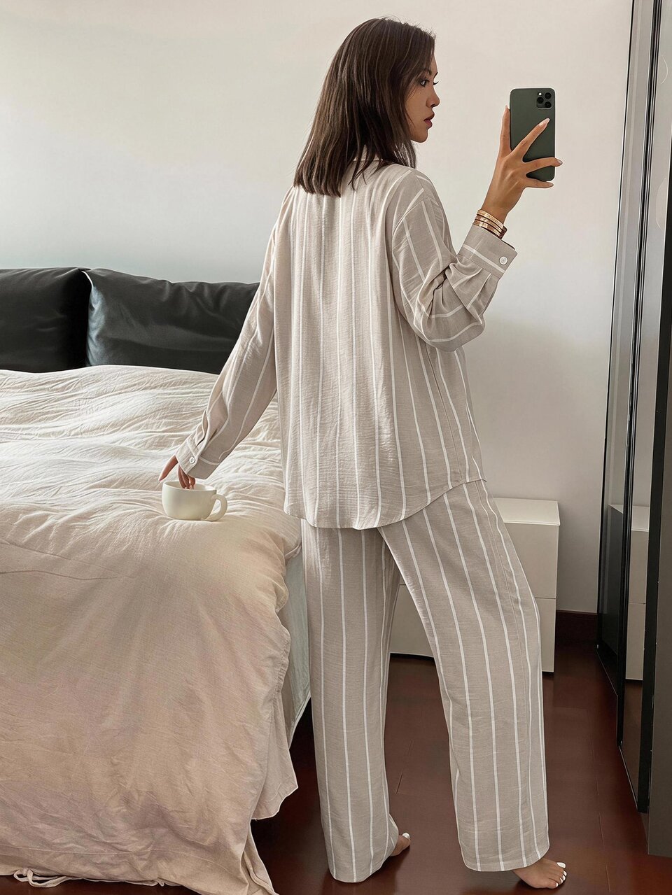 Women's Striped Long Sleeve Top And Pants Casual Daily Loungewear Set