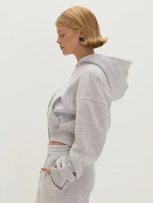 MUSEYN Sweatshirt Hoodie Berresleting Model Boxy Warna Abu-abu Marl - Grey - View 4