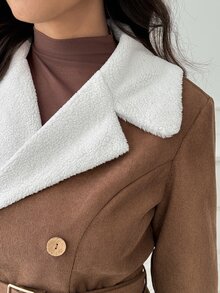 Medorina Jaket Lengan Panjang Kasual Wanita Motif Blok Warna untuk Sehari-hari - Khaki - View 2