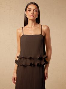 Silquee Women's Pleated Multi-Layer Hem Cami Dress - Coffee Brown - View 4