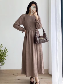 Solavon Women's Solid Color Long Arabian Dress - Camel - View 4