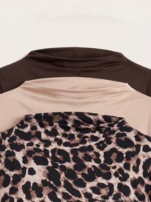 SHEIN LUNE 女款修身百搭日常穿著長袖T恤 3件/包 - 棕色 - 查看 3