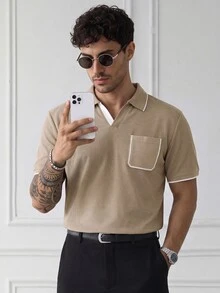 HUEFORM Men's Colorblock Casual Versatile Short Sleeve Polo Shirt - Khaki - View 1