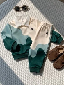 SHEIN 男嬰秋冬可愛休閒卡通圖案長袖運動衫與長褲套裝 - 彩色 - 查看 7