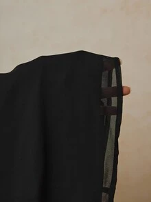 Travachic Blus Elegan Wanita Ukuran Besar Warna Polos Kerah Tegak Berlipit Lengan Lonceng - Hitam - View 9