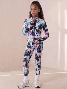 SHEIN Tween Girls 3pcs Set, Black 3 Pieces Set, Sports Jacket + Tank Top + Legging Combination, New Autumn Style, High Elasticity Comfortable Fabric, Free And Comfortable Sports - Multicolor - View 3