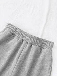 SHEIN Teen Girl Asymmetrical Shoulder Digital Print Sweatshirt And Pocket Pants Set - Grey - View 5