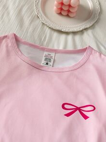 Genkimix Kids 2 Sets Tween Girl Knitted Bowknot Print Round Neck Pullover Long Sleeve Pants 4-Piece Loungewear Set Spring Autumn - Multicolor - View 4