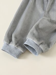 SHEIN 男嬰卡通考拉圖案抓絨內裡加厚圓領衛衣與鬆緊腰長褲兩件套 - 彩色 - 查看 4
