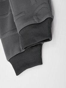 SHEIN 青少年男孩 3D 字母圓領運動衫，寬鬆休閒長袖套頭上衣，紋理風格，春秋款 - 深灰色 - 查看 6