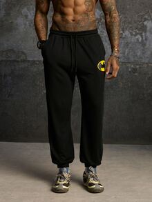 BATMAN X SHEIN Men's Drawstring Waist Pocket Casual Versatile Daily Travel Long Pants - Black - View 5
