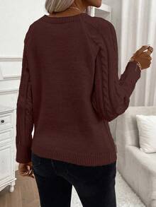 EMERY ROSE Sweater Kasual Wanita Musim Gugur/Dingin, Warna Polos, dengan Hiasan Kancing - Coklat - View 2
