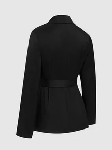 GlowEve CURVE Plus Size Women's Tie Waist Black Contrast Mesh Blazer - Black - View 2