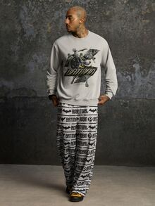 BATMAN X SHEIN Men's Cartoon Print Pullover Sweatshirt And Letter Print Pants Set - Grey - View 5
