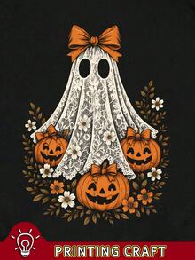 SHEIN Pumpkin Goblin Print Round Neck Short Sleeve T-Shirt - Multicolor - View 4