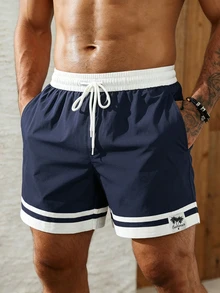 Palasendo Men's Drawstring Waist Colorblock Casual Beach Shorts - Multicolor - View 3