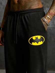 BATMAN X SHEIN Men's Drawstring Waist Pocket Casual Versatile Daily Travel Long Pants - Black - View 7