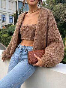valorelle valorelle Women's Solid Color Casual Versatile Daily Long Sleeve Cardigan - Khaki - View 4