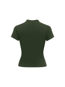 Lavishia 女款極簡休閒短袖上衣與長裙兩件套 - 軍綠色 - 查看 2
