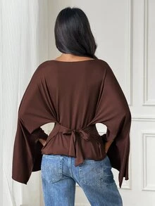 SHEIN PETITE ملابس علوية شال بتصميم كاب بني جديد للخريف/الشتاء للنساء الصغيرات - بني - مشاهدة 2