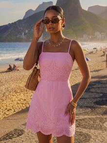CAJUNI Casual, Romantic Cami Dress In Special Embroidered Fabric - Pink - View 7