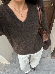 Autumina Sweater Kasual Serbaguna Wanita, Musim Gugur/Dingin - Coffee Brown - View 1