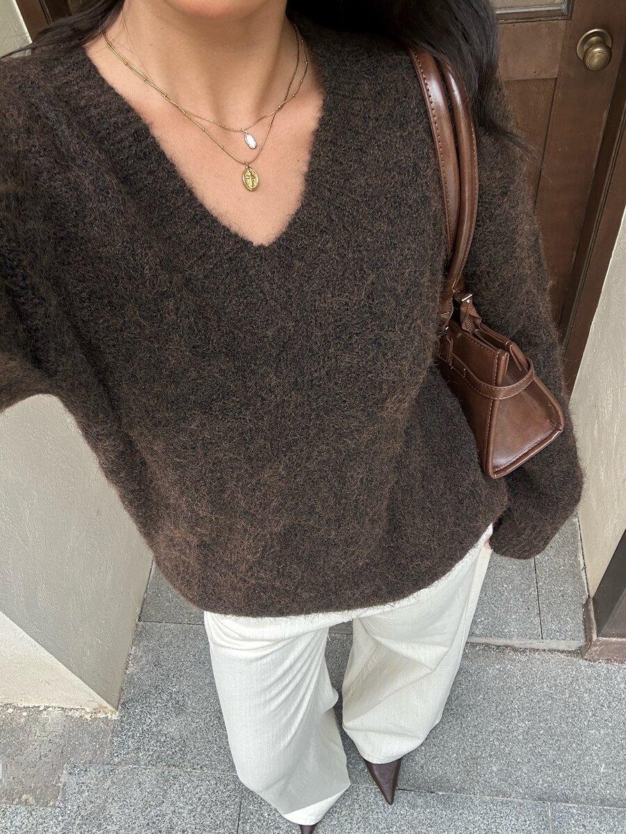 Autumina Sweater Kasual Serbaguna Wanita, Musim Gugur/Dingin - Coffee Brown - View 1