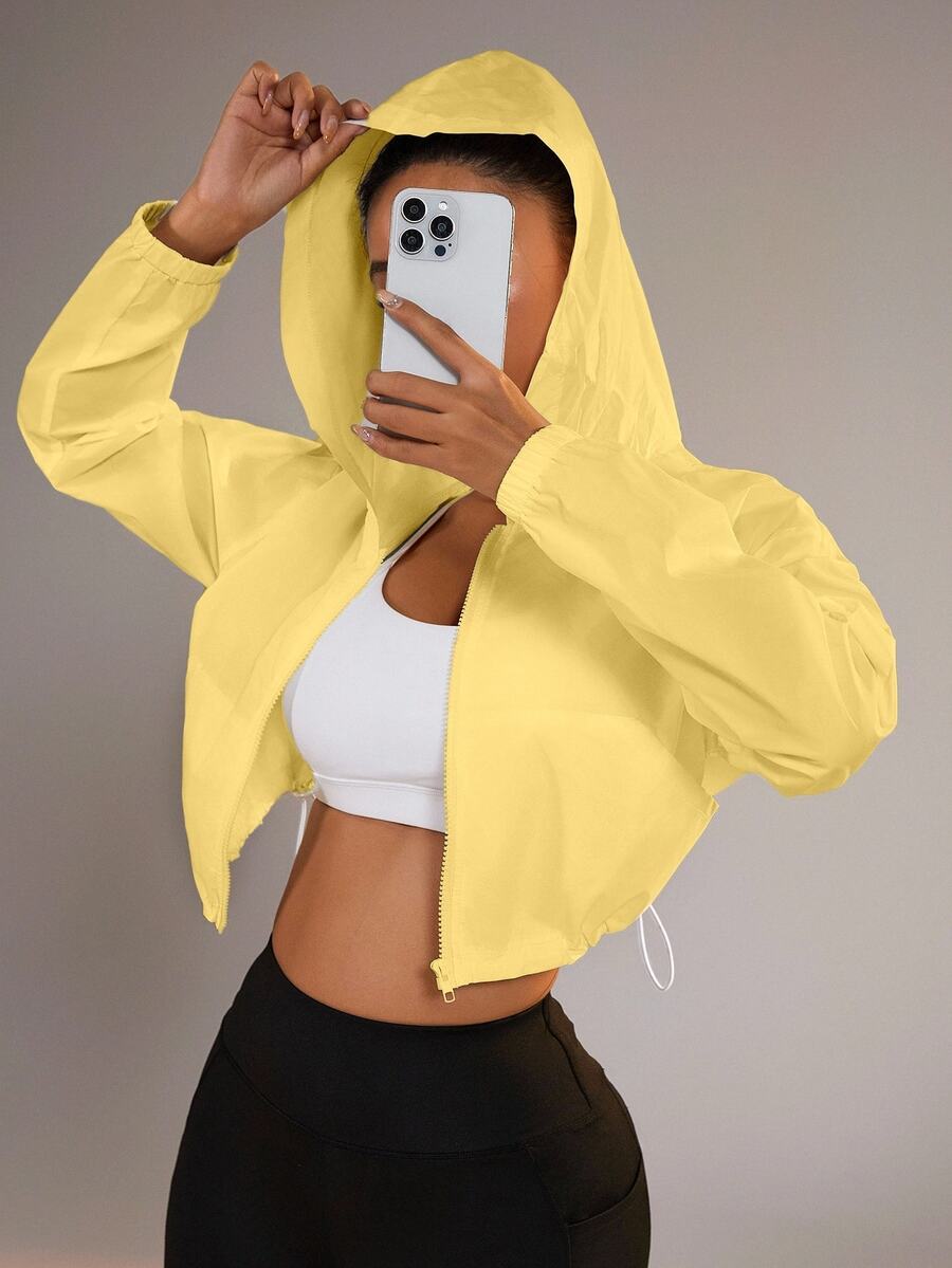 Dewbera Dewbera Zip-Up Hooded Jacket With Drawstring Hem, Sun Protection - Yellow - View 1