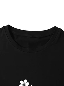 Manfinity Homme Men's Floral Pattern Casual Versatile Daily Wear T-Shirt - Black - View 4