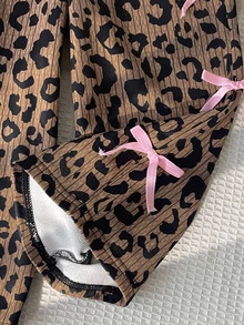 SHEIN 女童寬腿豹紋長褲，日常穿著童裝，開學季休閒寬鬆直筒長褲 - 棕色 - 查看 4